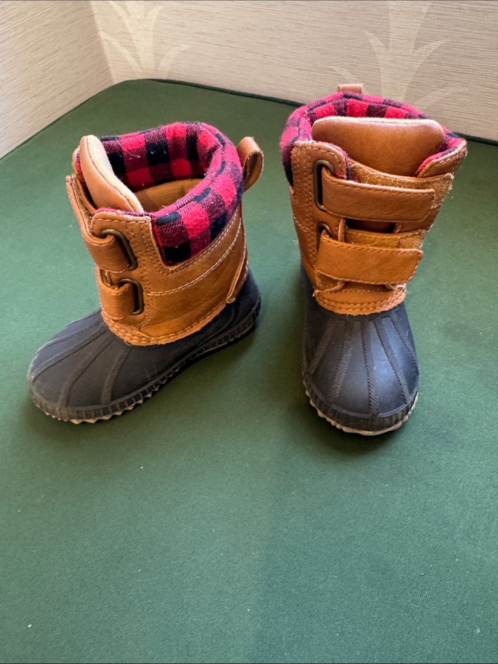 GAP Kids Brown and Black Winter Boots with Red Plaid Collar